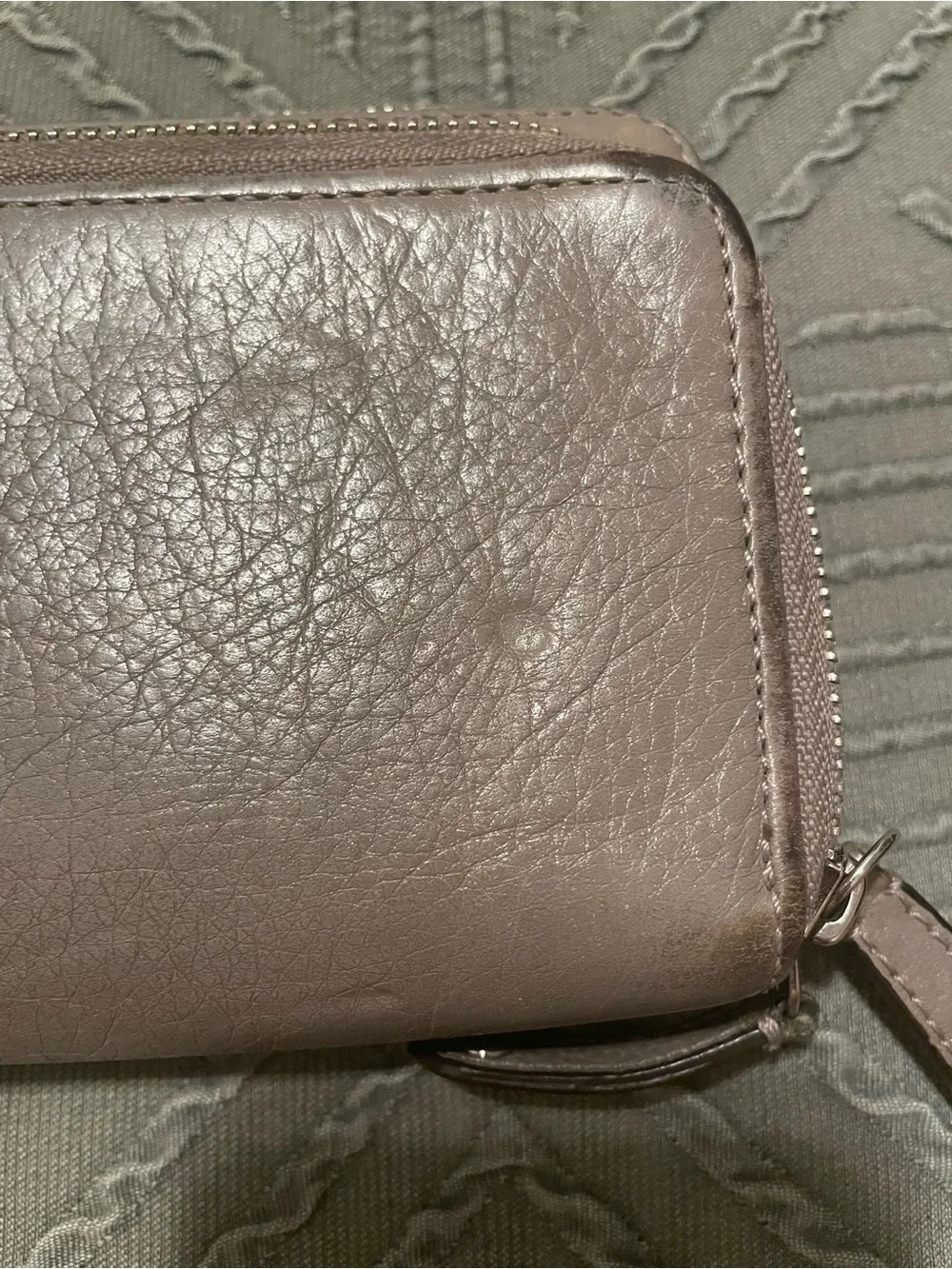 Coach Leather Zip Around Wallet in gray leather